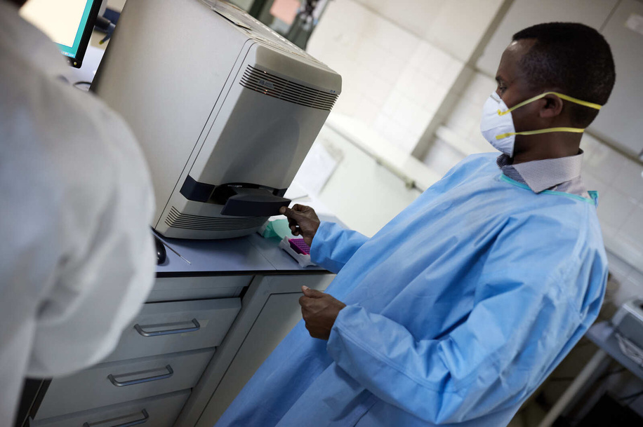 A lab worker at Ethiopia's National Influenza and Arbovirus Laboratory on 11 February 2020. <br><br>The lab started testing for COVID-19 on 7 February 2020. 