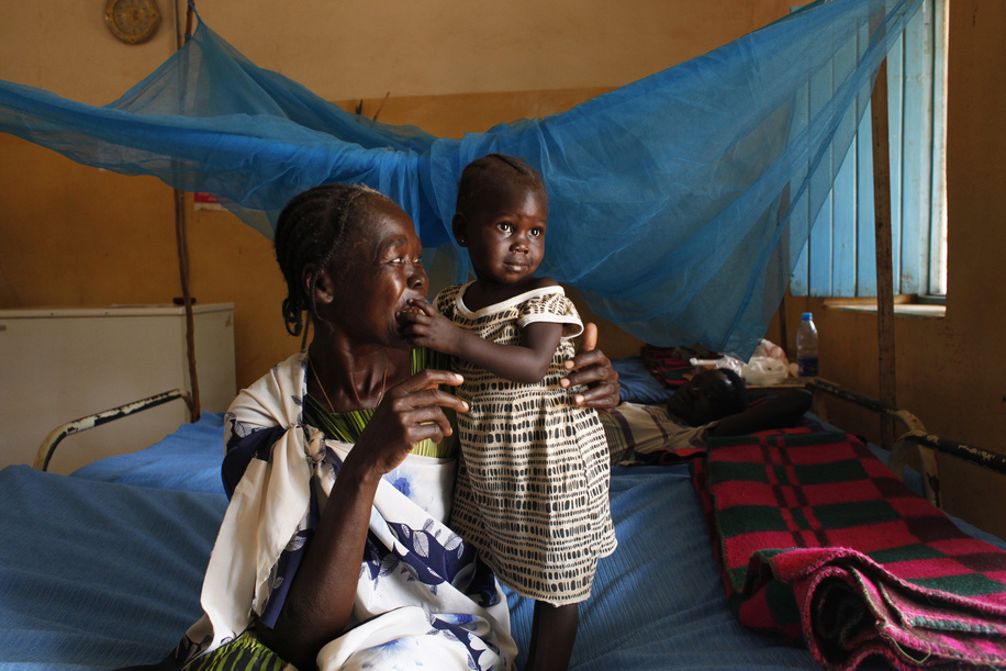 Grandmother Tereza and grand-daughter Bakhita, who used to be sick and malnourished are posing for a photo at the hospital in Wau, on January 31rst 2019. <br> <br><br>Read more <a target=
