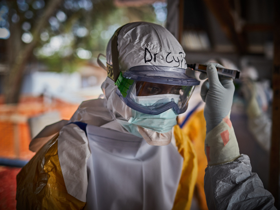 Health workers in protective gear at an Ebola treatment centre in Butembo. <br><br>North Kivu is the epicentre of Congo's 10th Ebola epidemic, an outbreak declared a global health emergency by the World Health Organization.